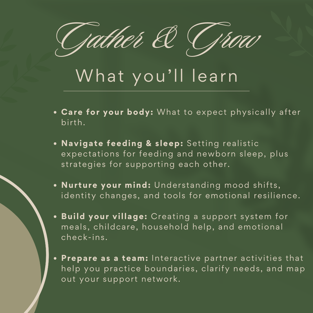 interactive prepare for postpartum class for couples September 19 6:30-8:30 at Social House Chiropractic Prosper, TX