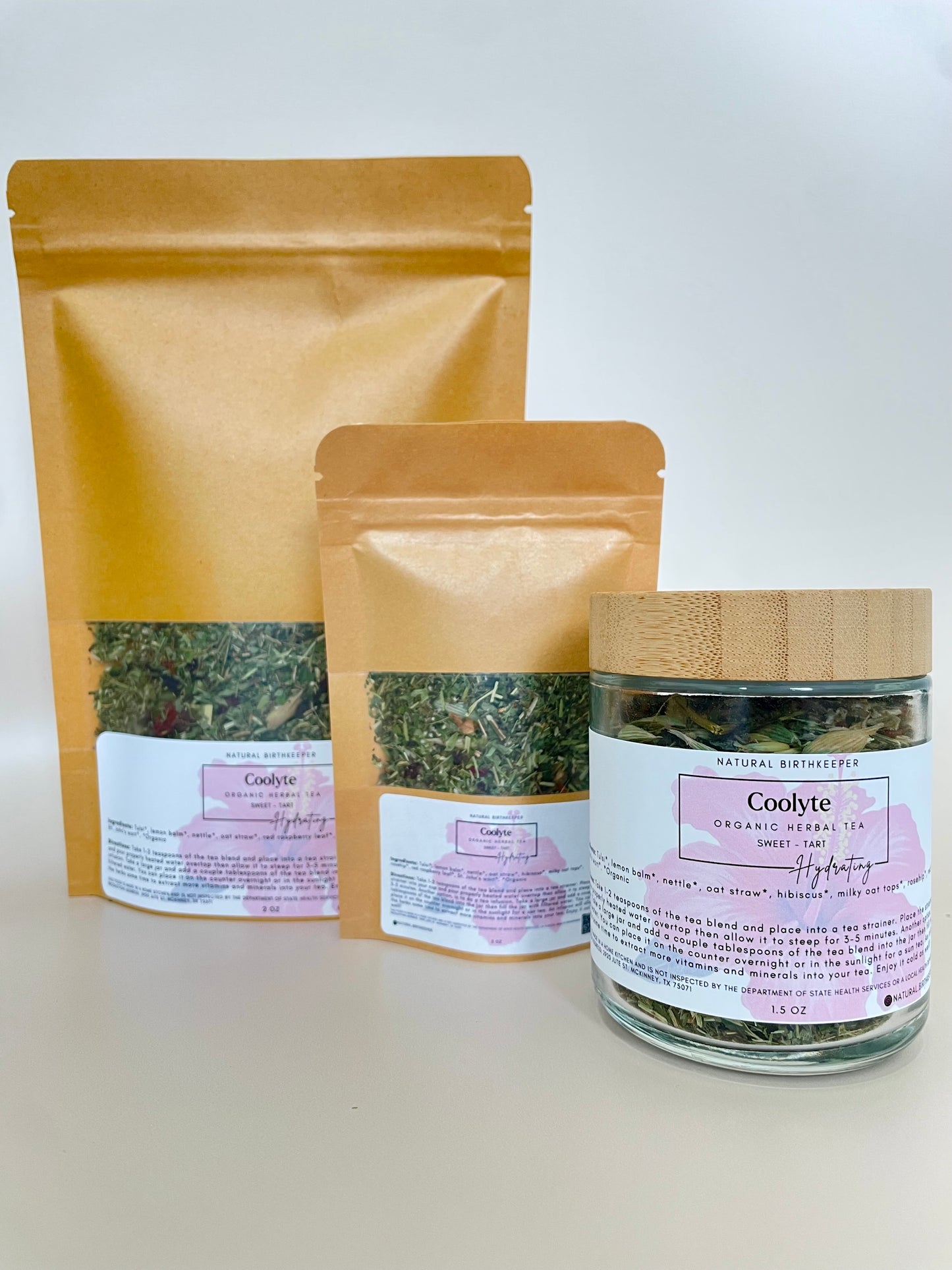 Organic Herbal tea blend. Coolyte offers minerals and herbs to help cool the body.