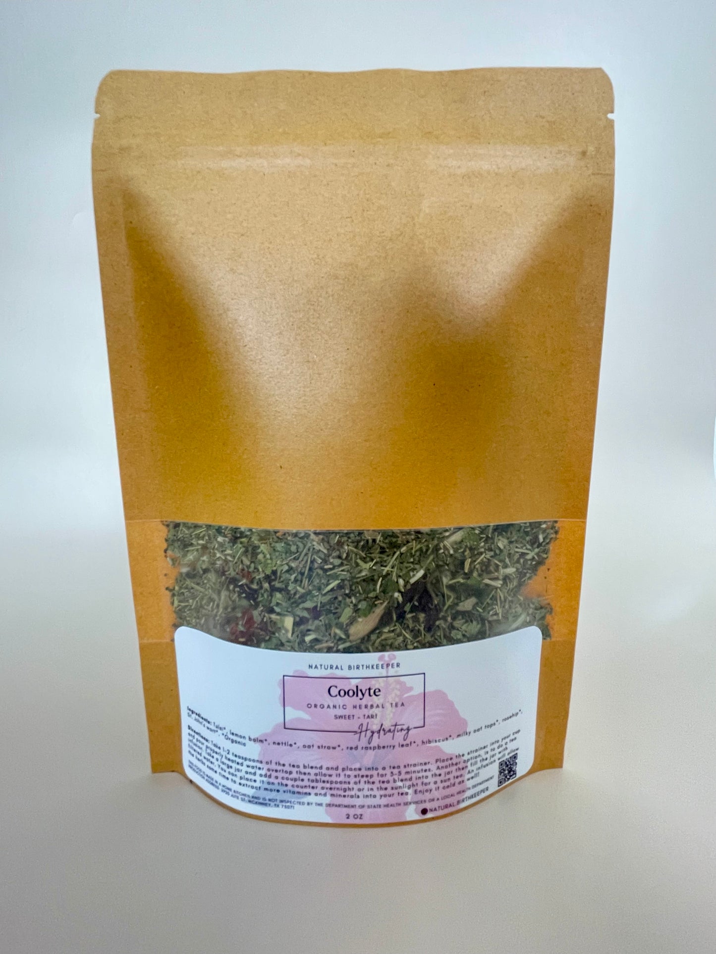 Organic Herbal tea blend. Coolyte offers minerals and herbs to help cool the body.