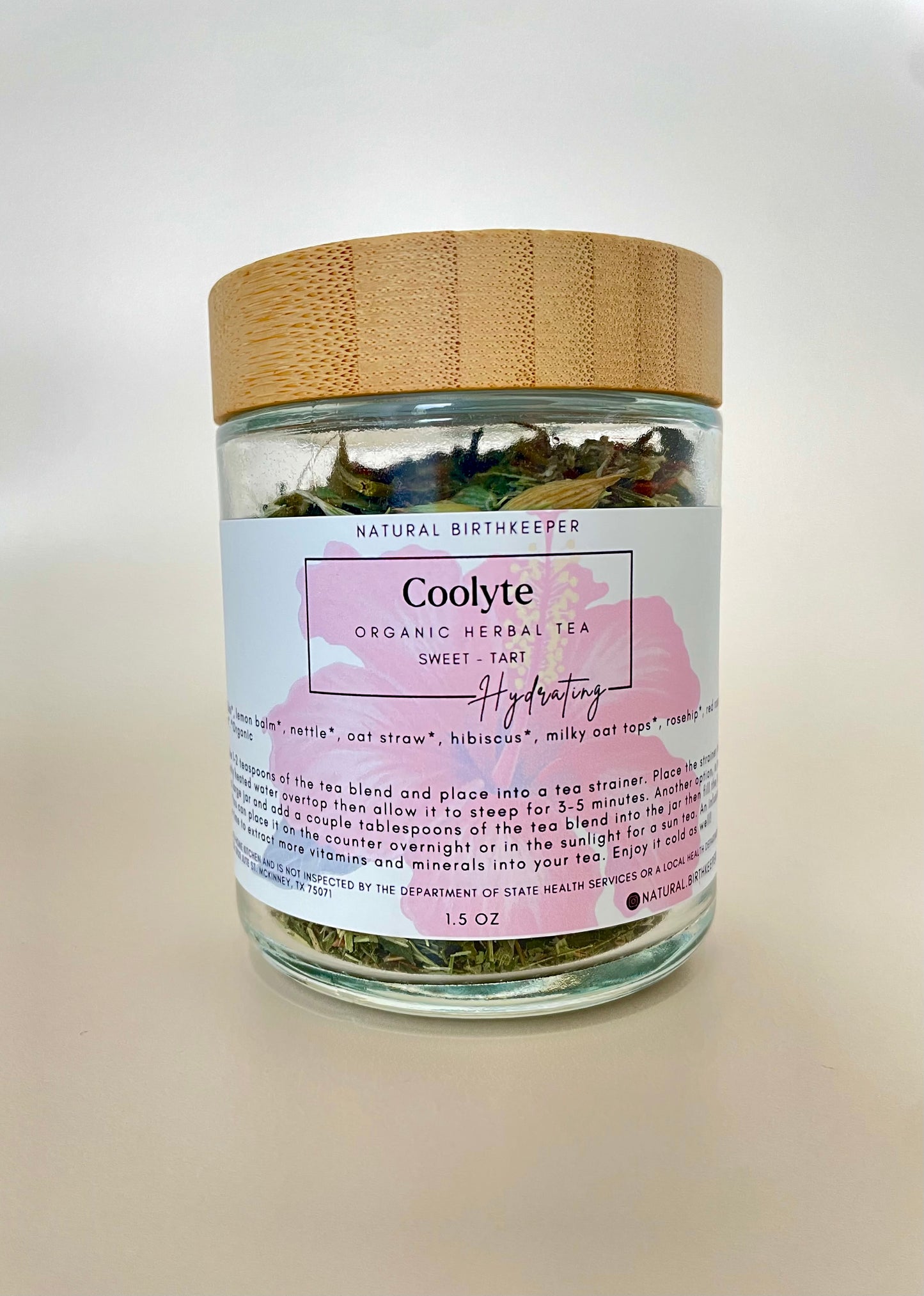 Organic Herbal tea blend. Coolyte offers minerals and herbs to help cool the body.