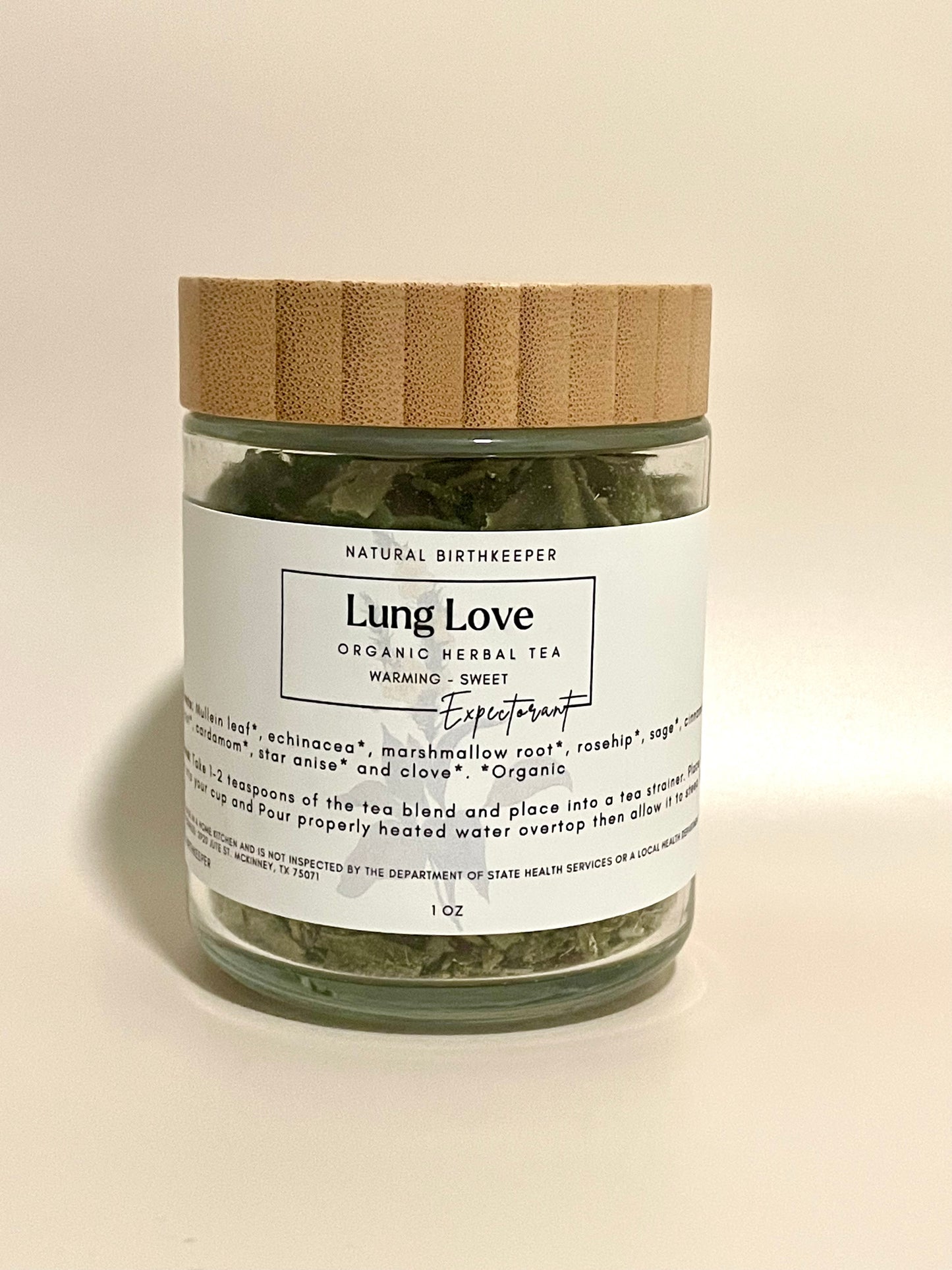 1 oz glass jar lung love organic herbal tea blend