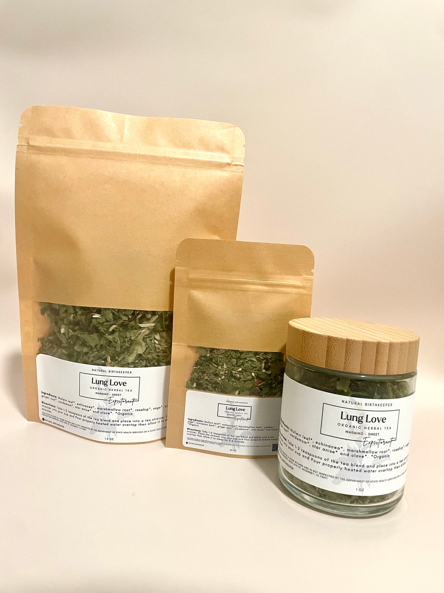 Variety of sizes available for lung love organic herbal tea blend