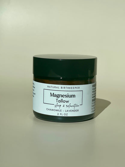 grassfed and finished unrefined magnesium tallow infused with organic chamomile and lavender. 2 oz