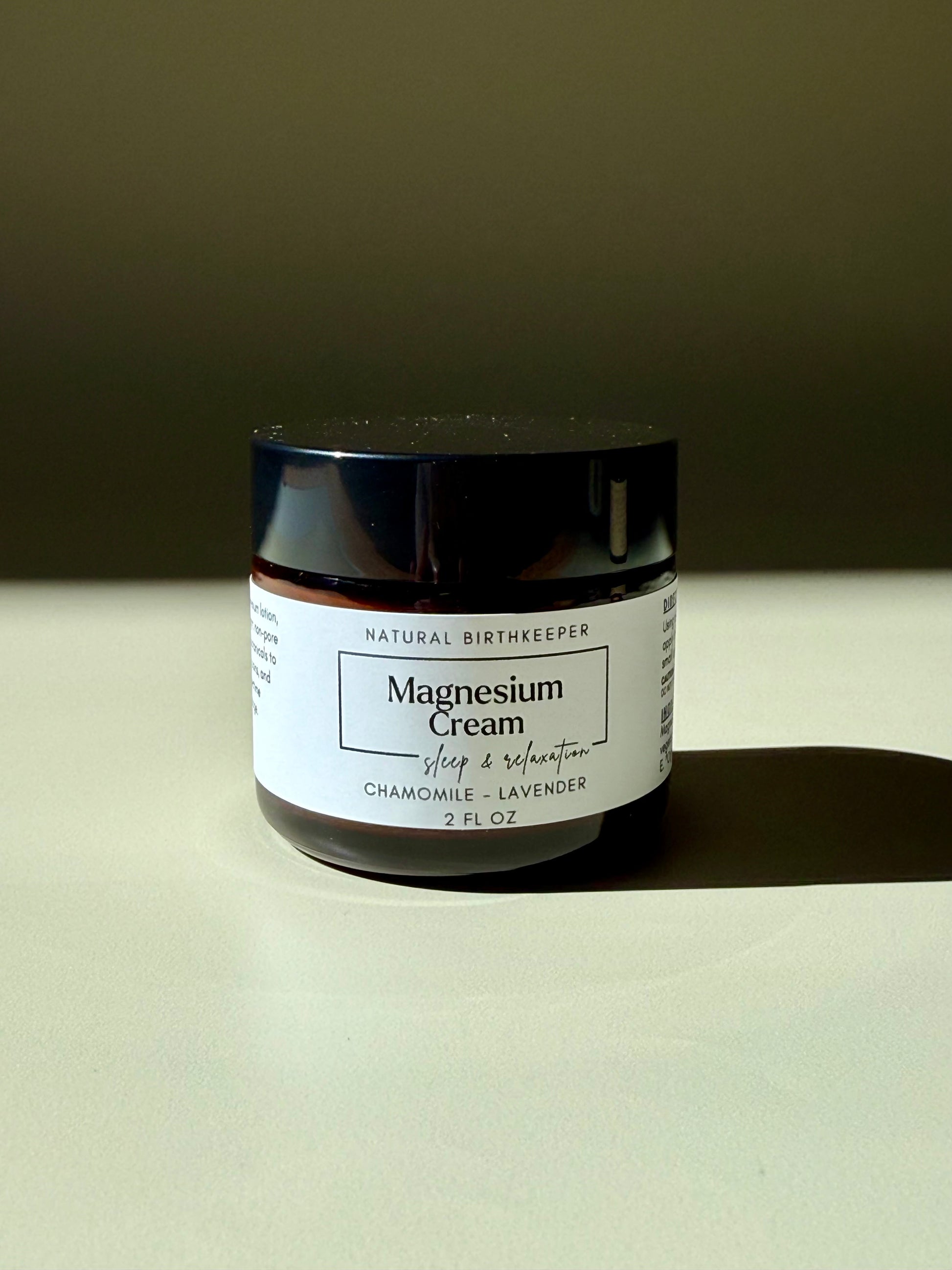 Organic herbal infused vegan magnesium cream. 2 oz amber jar.
